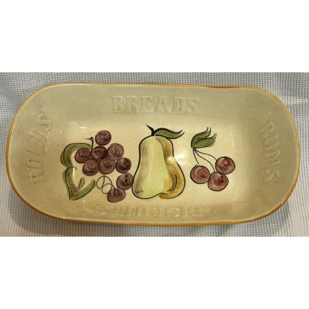 Vintage Los Angeles Potteries Bread/Rolls Bowl Vintage Cream with‎ Fruit Designs